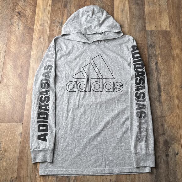 Adidas Chop Fade Hooded Graphic Tee Boys Large Gray Athletic Training 6188 - Picture 1 of 8